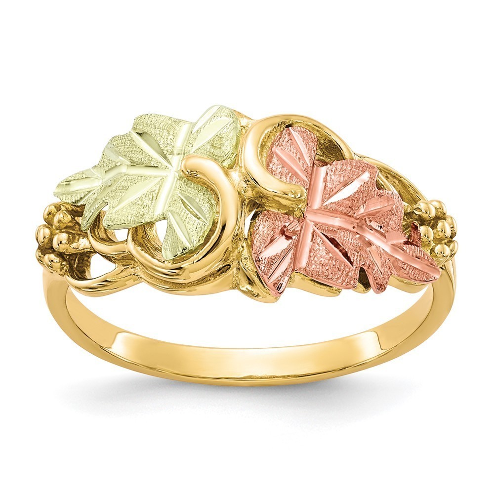 10k Tri-color Black Hills Gold Floral Leaves Ring, Size 7